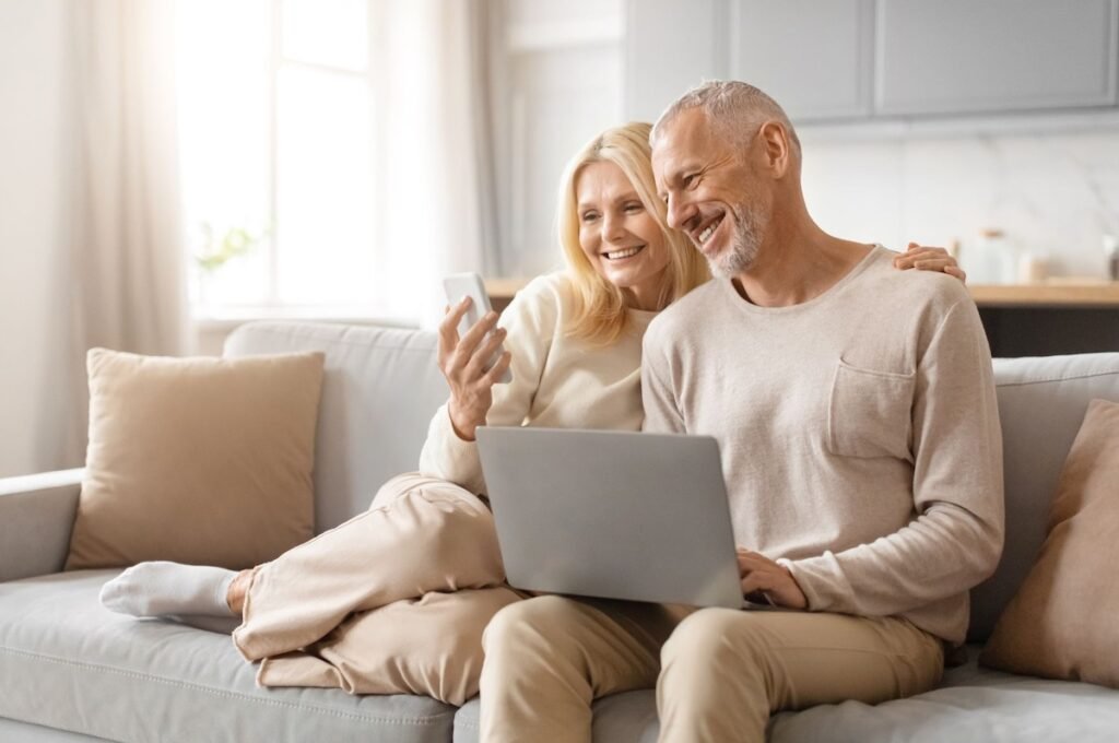Mature couple on computer together