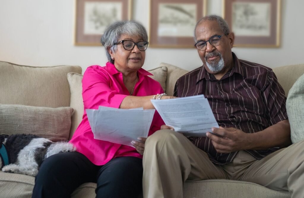 Couple reviewing paperwork