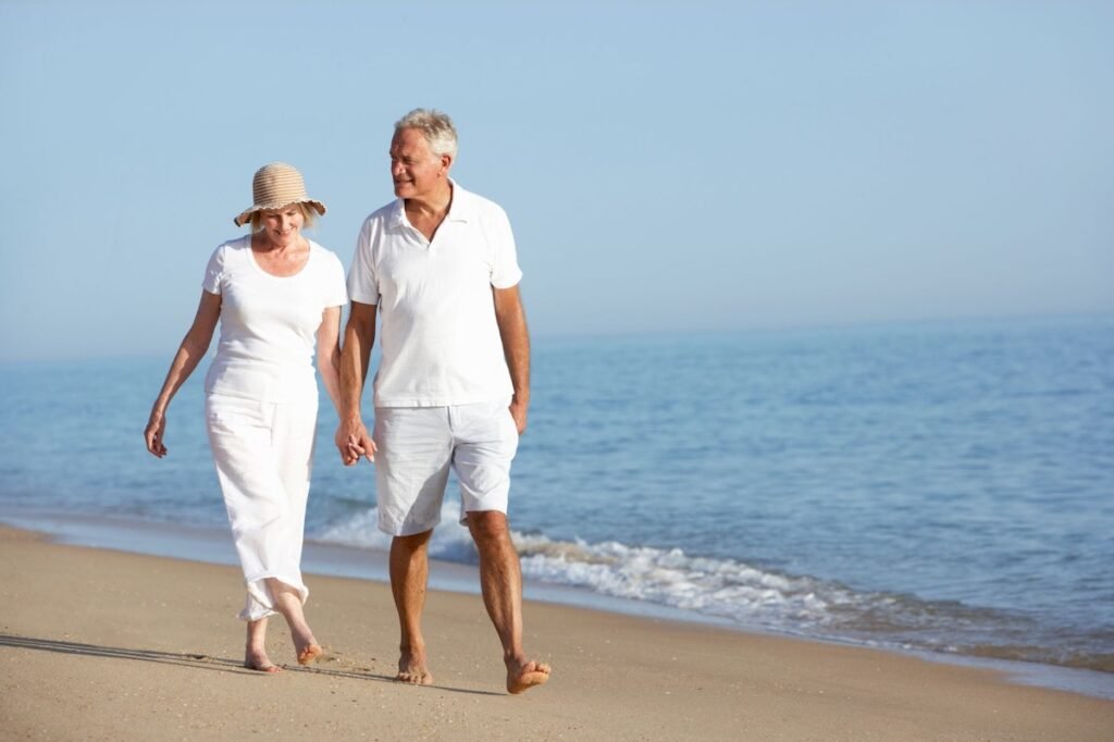 Couple walking on beach